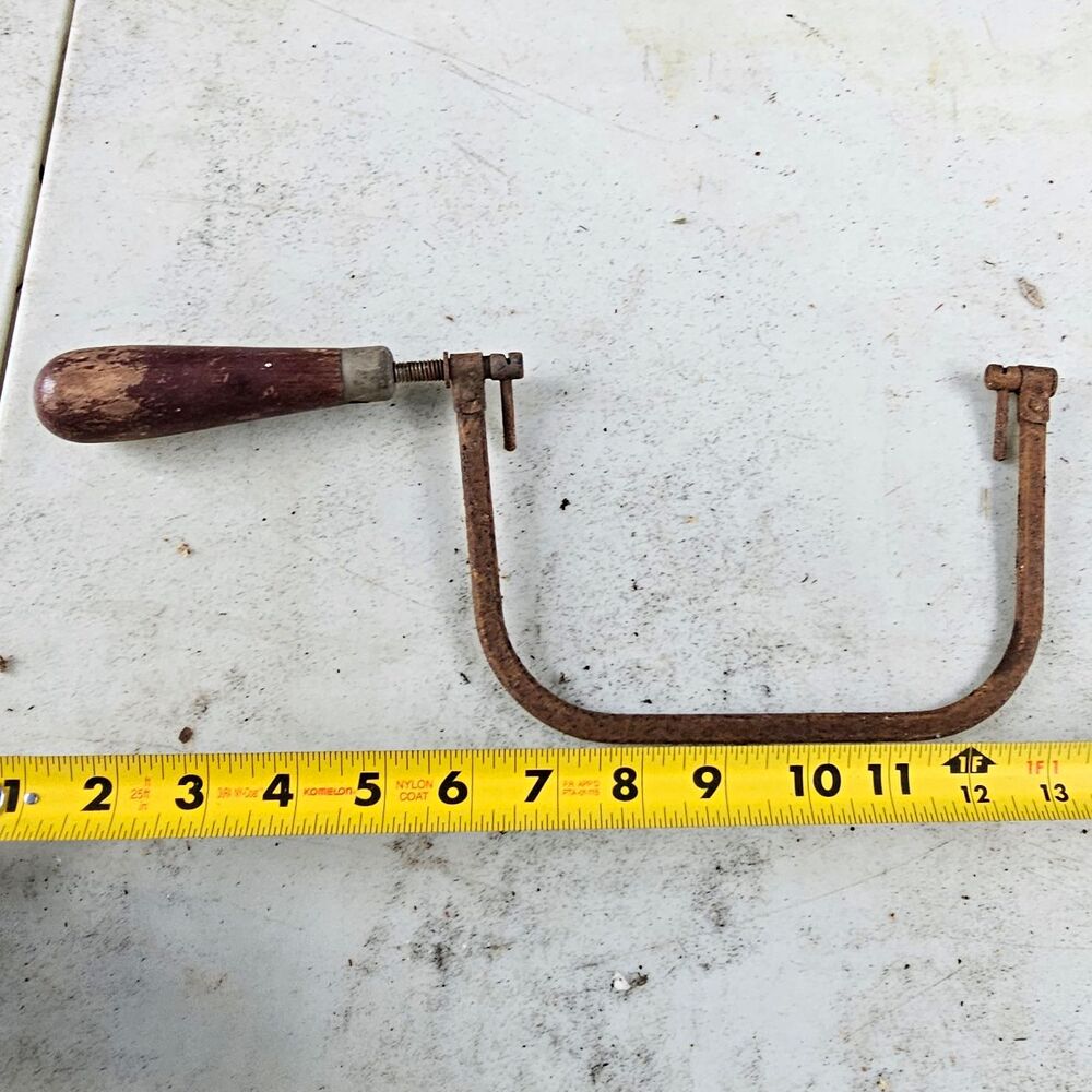 Vintage Original C-Clamp Style Saw Frame Tool Wood Handle Approx 12 Inch